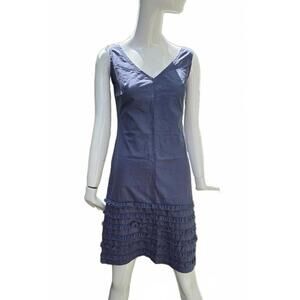 Comrags Retro Inspired Cocktail Dress Ruffle Hem Cotton Sleeveless Grey/Blue XS